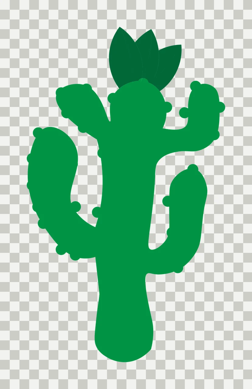 Cactus silhouette Illustration with green cactus, three arms, leafy top and small round spines transparency and detail preview thumbnail