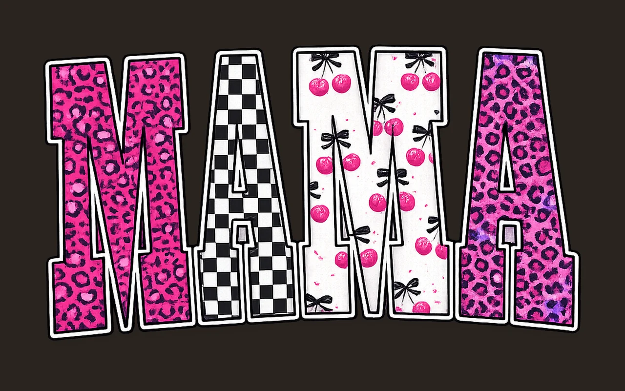 Mama pink leopard print checkerboard cherry bow trendy mom contrast preview thumbnail