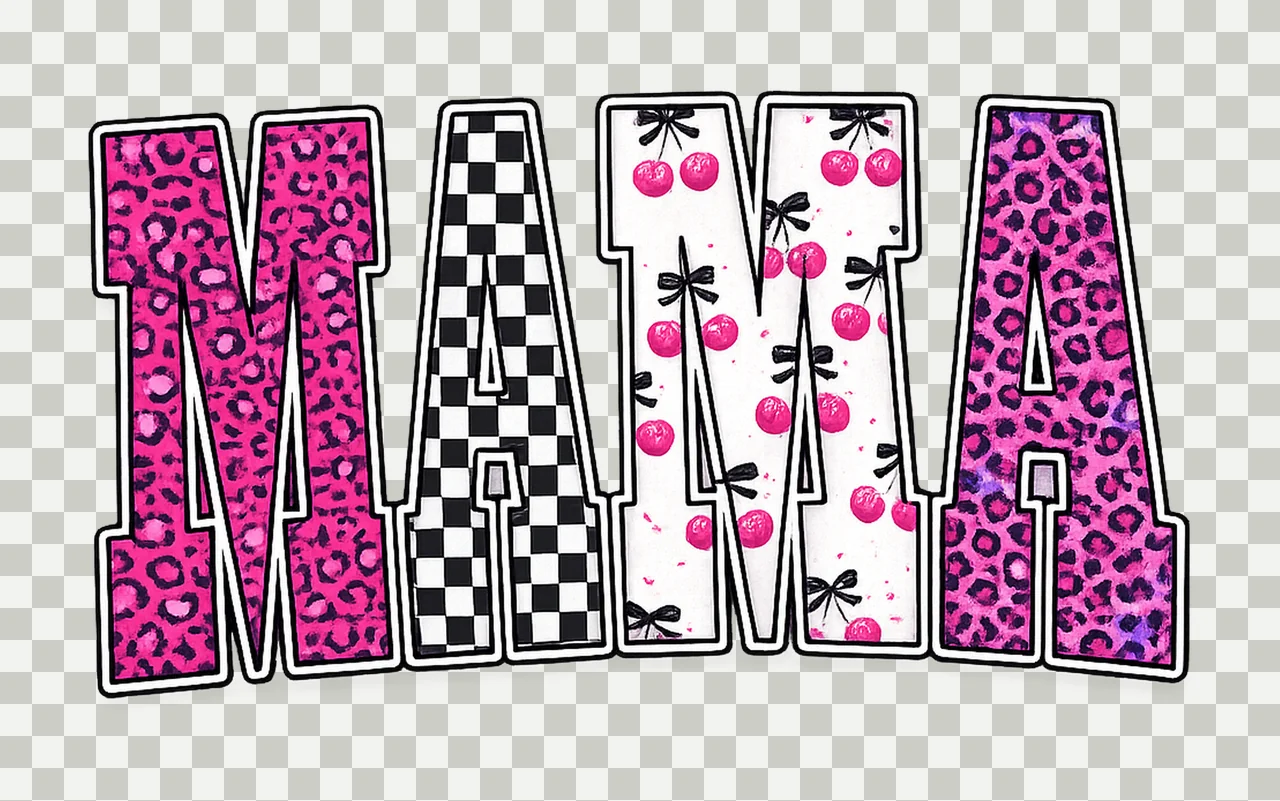 Mama pink leopard print checkerboard cherry bow trendy mom transparency and detail preview thumbnail