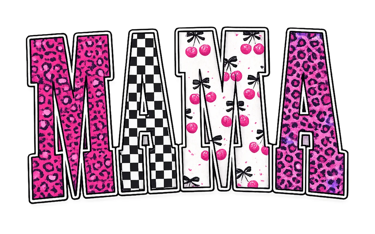 Mama pink leopard print checkerboard cherry bow trendy mom