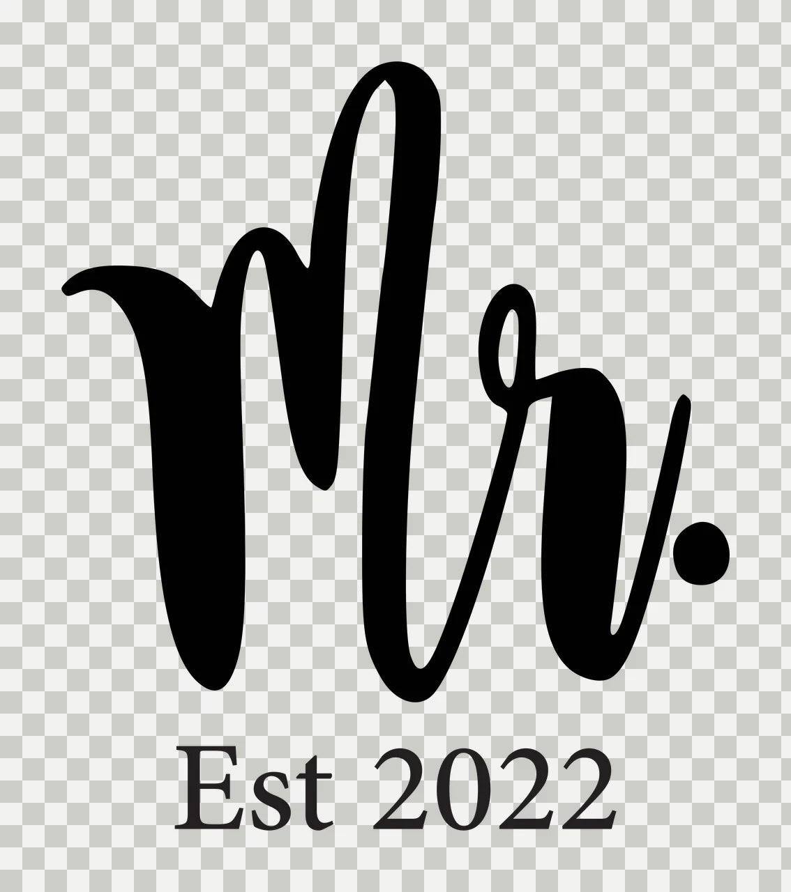Mr. Est 2022 Typography Design with black cursive 'Mr ' and black serif 'Est 2022' in white transparency and detail preview thumbnail