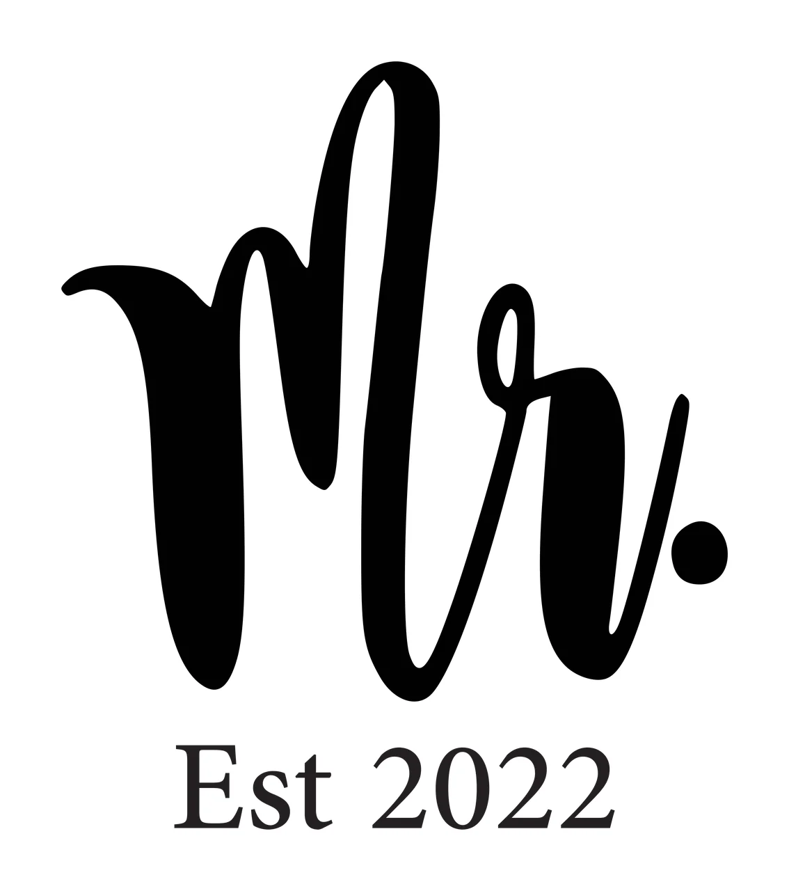 Mr. Est 2022 Typography Design with black cursive 'Mr ' and black serif 'Est 2022' in white