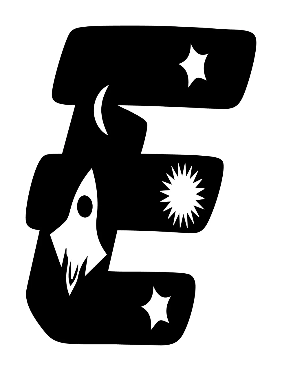 Space E Letter Filled With Rocket And Star