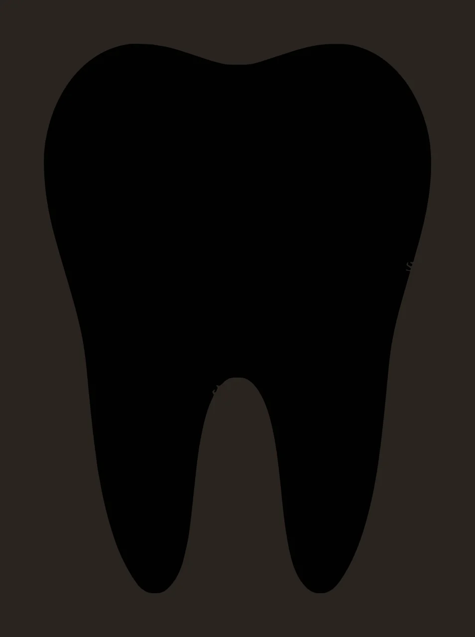 Molar tooth silhouette Illustration with two roots and rounded crown in black and white contrast preview thumbnail