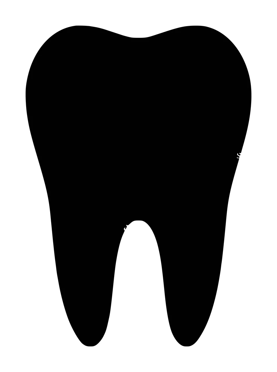 Molar tooth silhouette Illustration with two roots and rounded crown in black and white