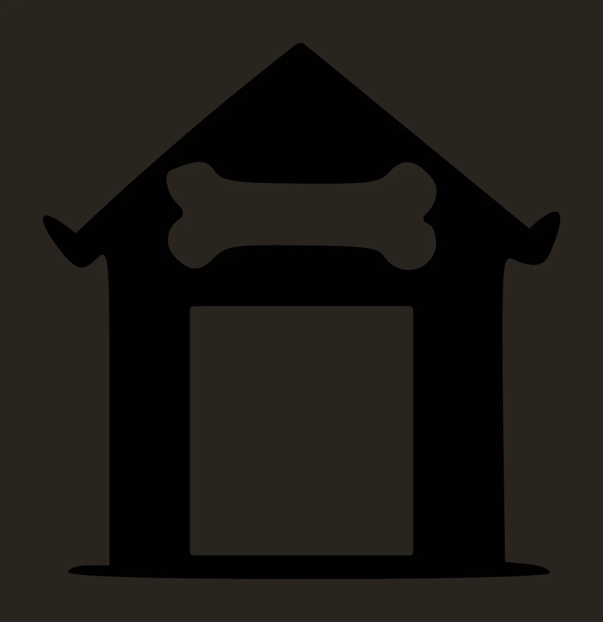 Black doghouse silhouette with white bone cutout Illustration with rectangular doorway contrast preview thumbnail