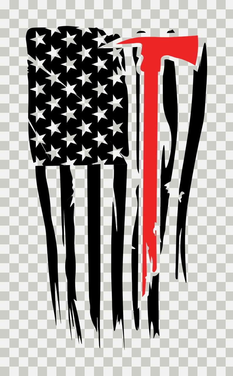 Flag Silhouette With Firefighter Axe stars stripes distressed transparency and detail preview thumbnail