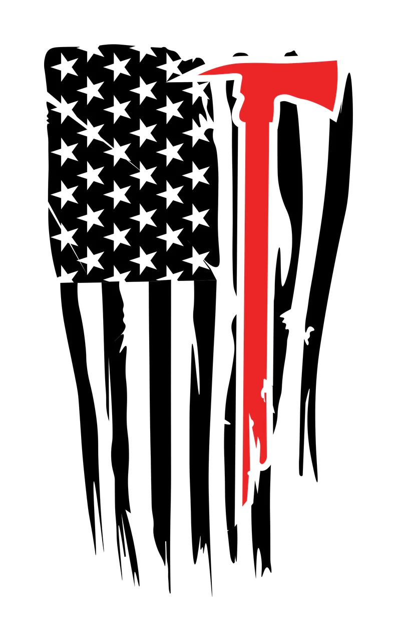 Flag Silhouette With Firefighter Axe stars stripes distressed