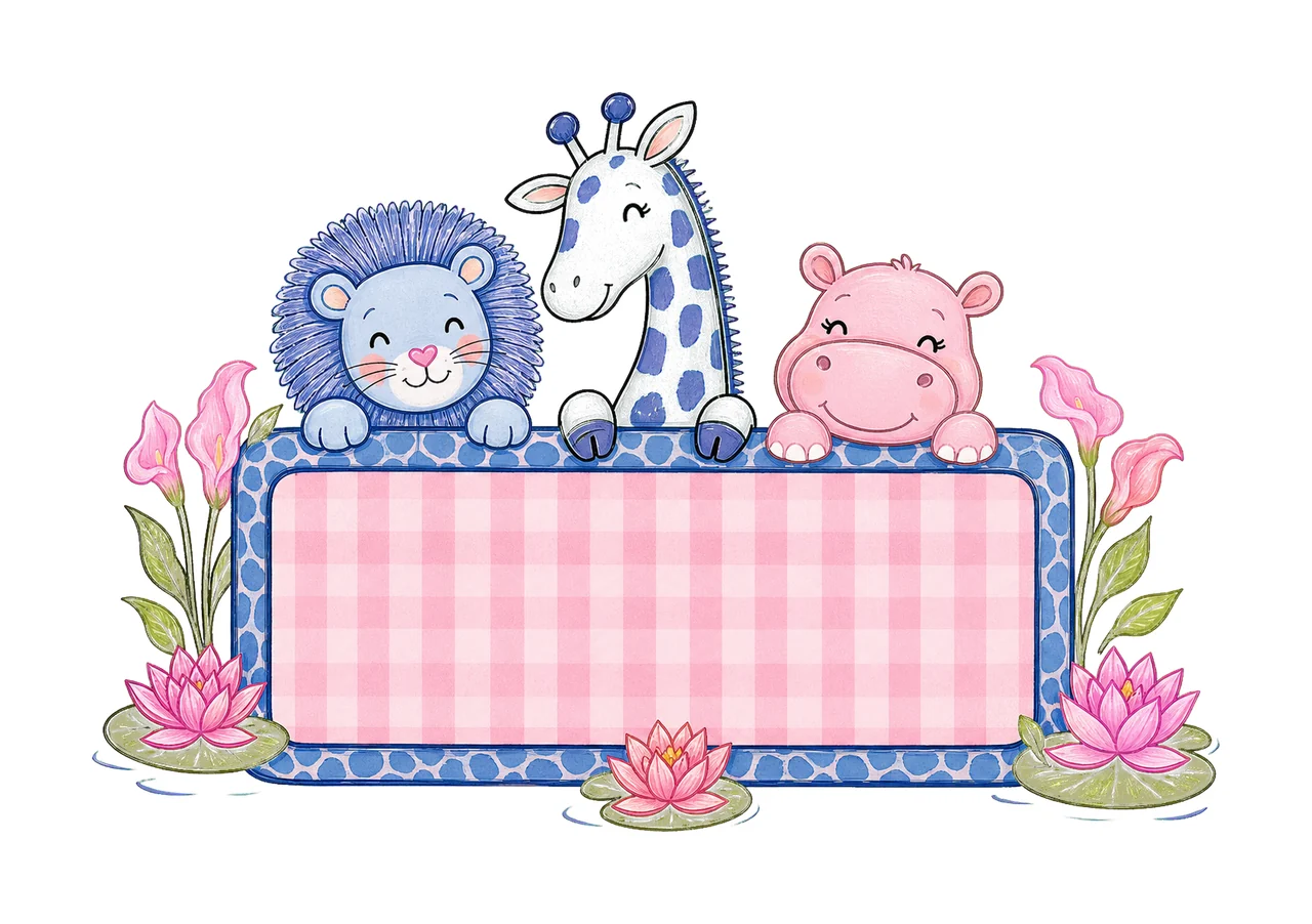 Hippo giraffe and lion trio with Name Patch girl Variation F