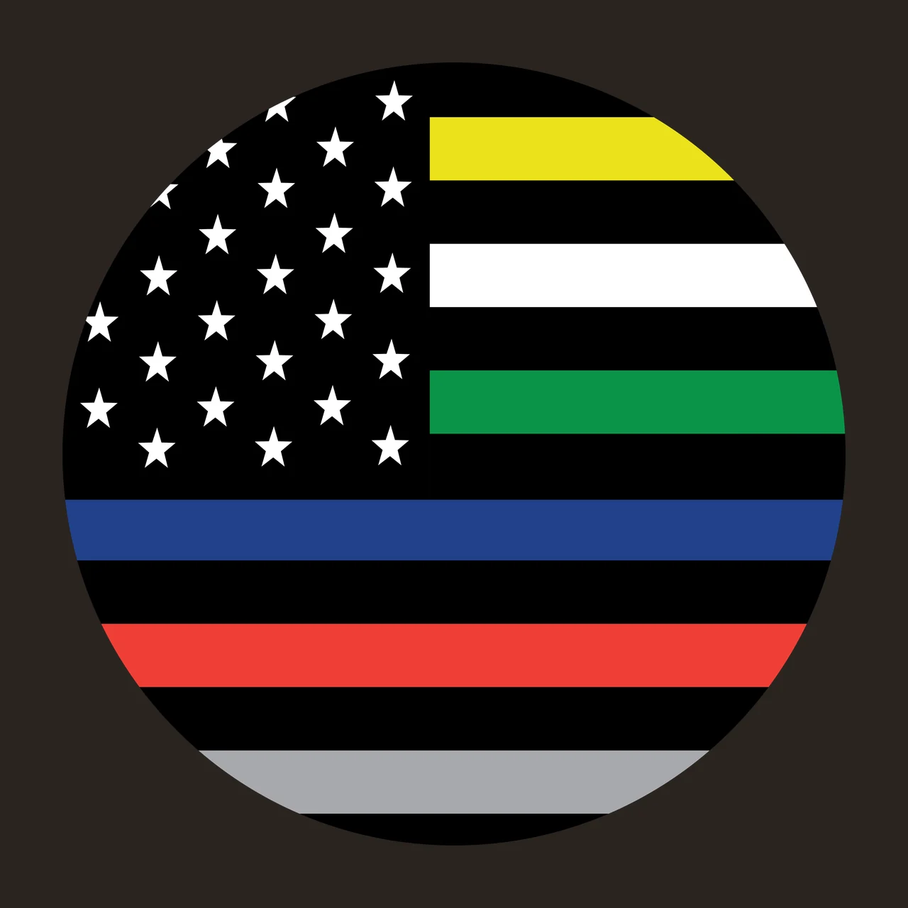 American flag variation Illustration with stars, horizontal stripes, thin blue line and thin red line in black contrast preview thumbnail