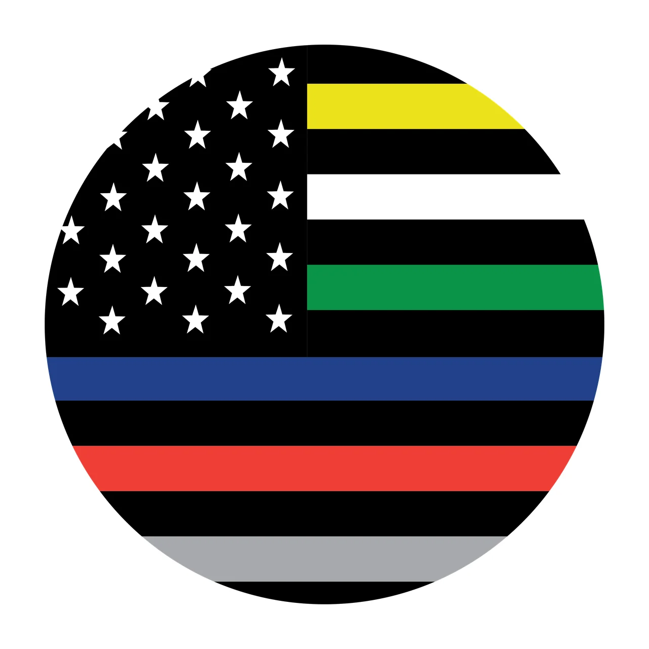 American flag variation Illustration with stars, horizontal stripes, thin blue line and thin red line in black