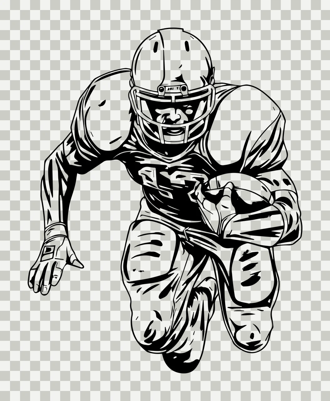 Football Player Running With Ball helmet protective gear line art transparency and detail preview thumbnail