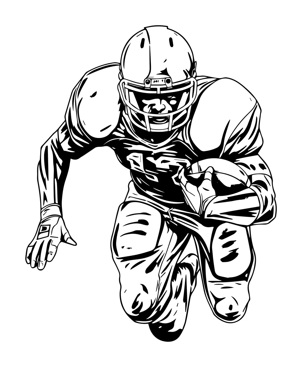 Football Player Running With Ball helmet protective gear line art
