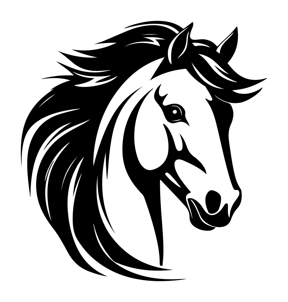 Horse Head With Animal And Silhouette In Black