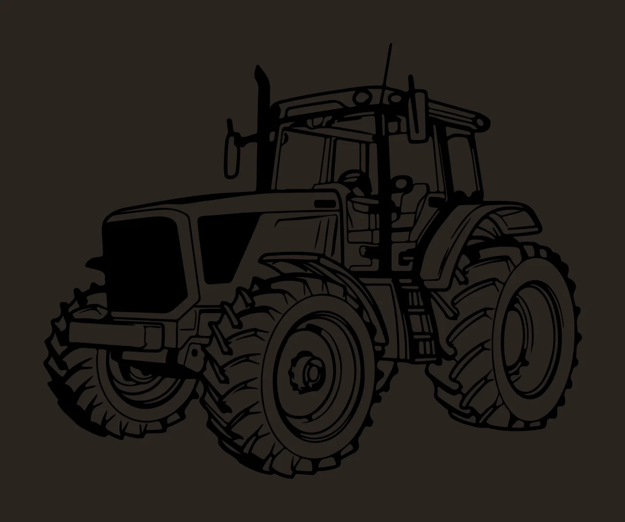 Tractor Silhouette With Large Tires cab line drawing black contrast preview thumbnail