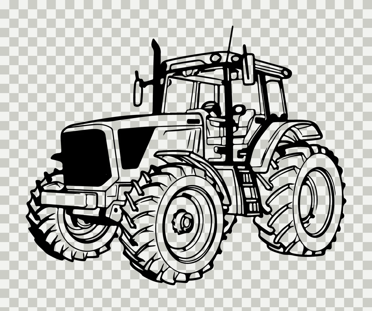 Tractor Silhouette With Large Tires cab line drawing black transparency and detail preview thumbnail