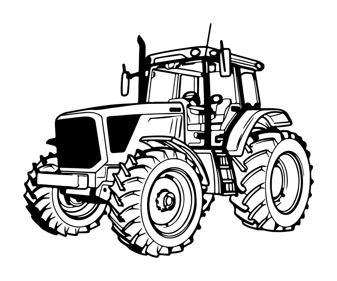 Tractor Silhouette With Large Tires cab line drawing black