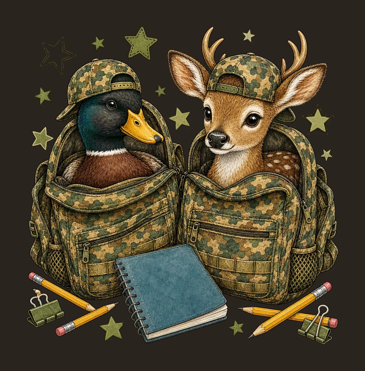 Recess Deer Duck School Doodle Kids sublimation Variation D contrast preview thumbnail