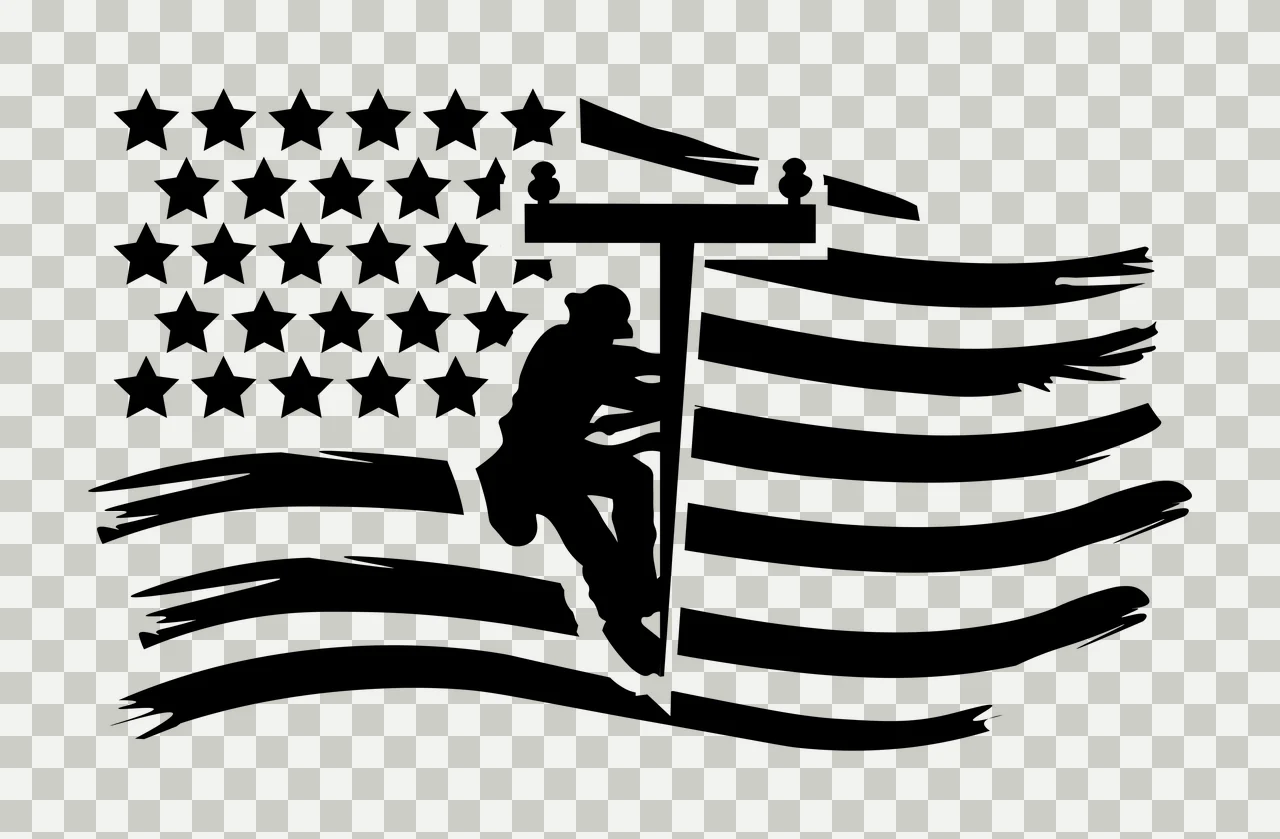Utility Worker Silhouette Against American Flag climbing pole transparency and detail preview thumbnail