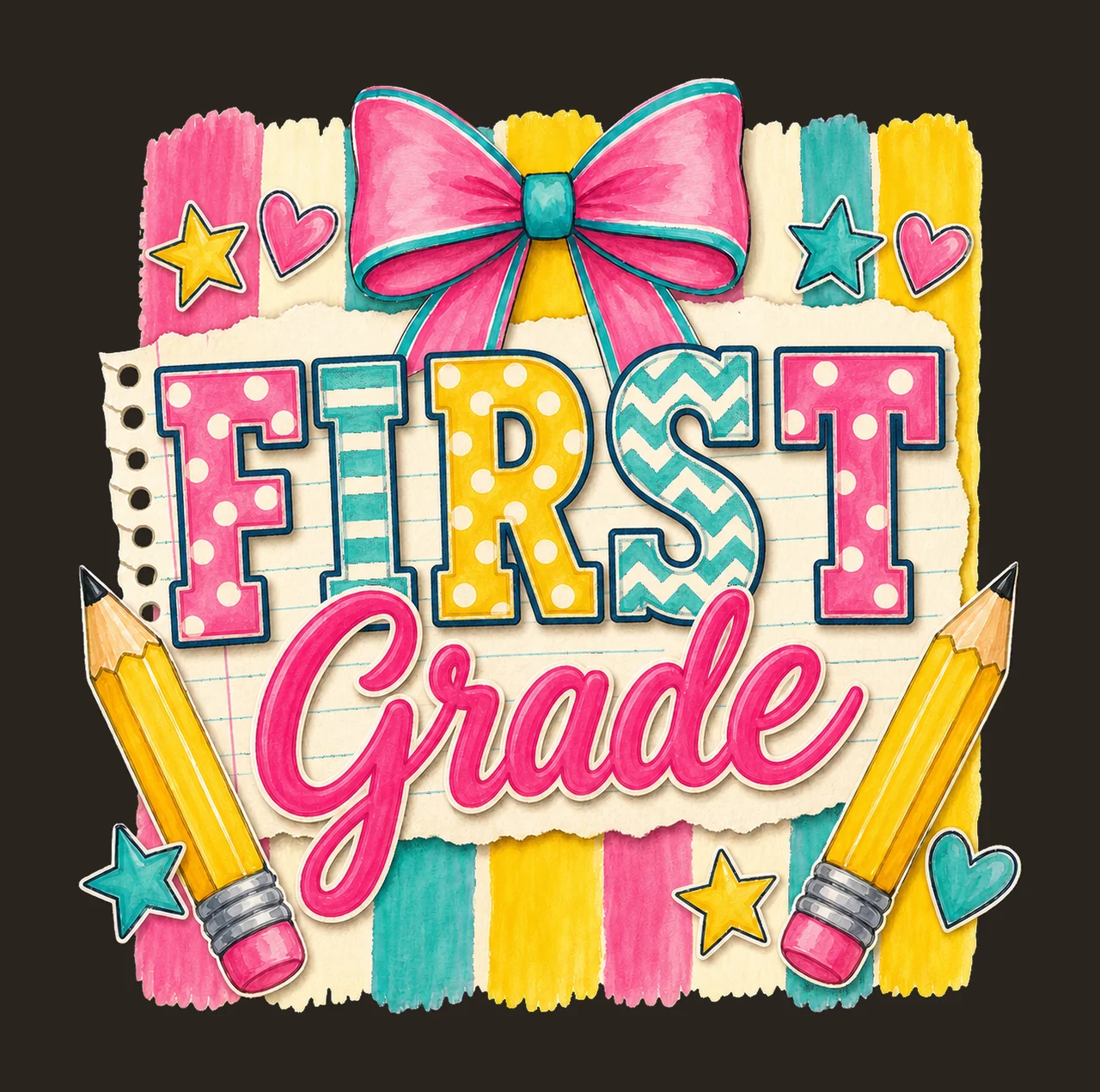 Striped Back To School Pre Kindergarten First Variation B contrast preview thumbnail