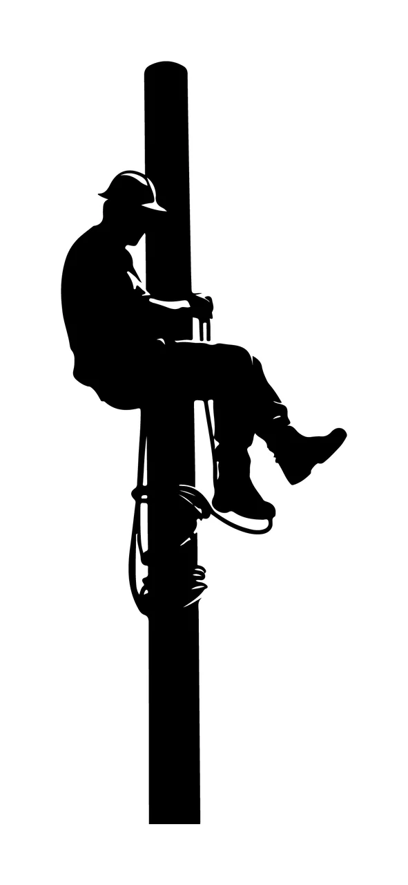Worker Silhouette On Utility Pole climbing safety gear helmet