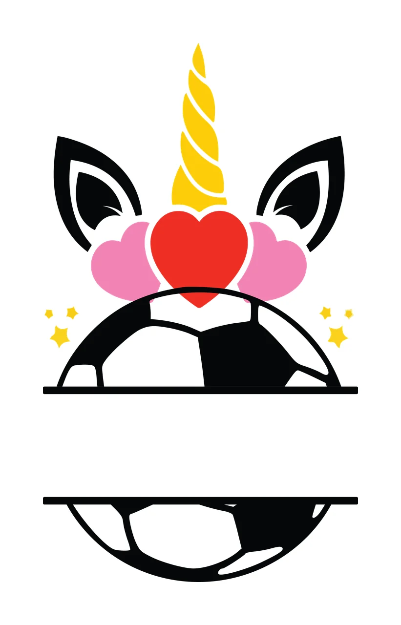 Soccer Unicorn Black And White Face Silhouette horn ears Variation