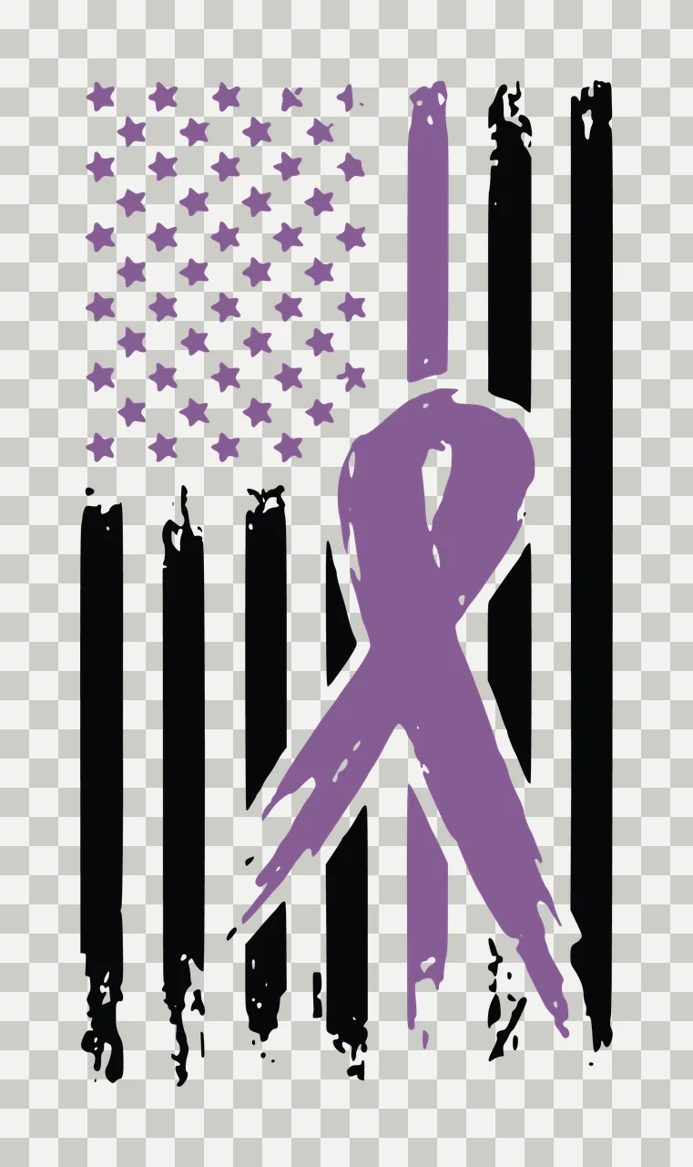 Awareness Flag With Central Ribbon stars distressed black white transparency and detail preview thumbnail
