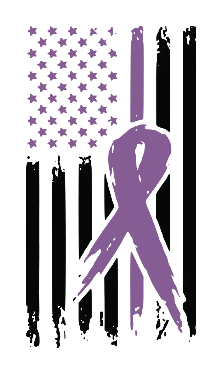 Awareness Flag With Central Ribbon stars distressed black white