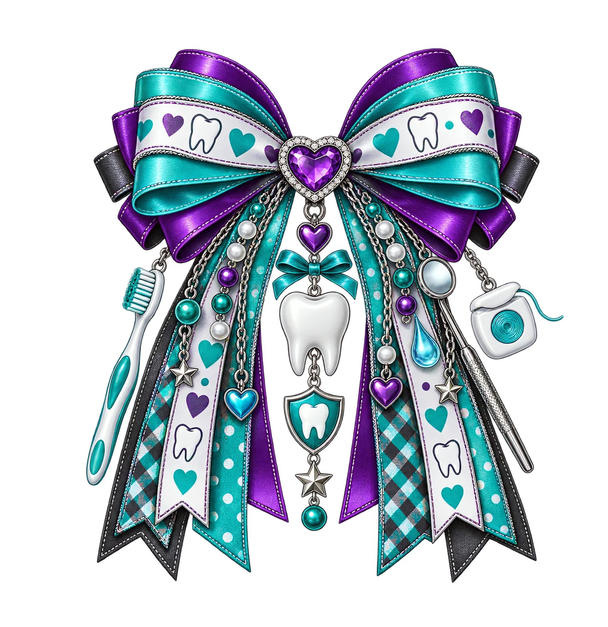 Dental Hygiene Awareness PNG, Tooth and Toothbrush Coquette Bow, No Text Sublimation Clipart, Transparent Digital Download
