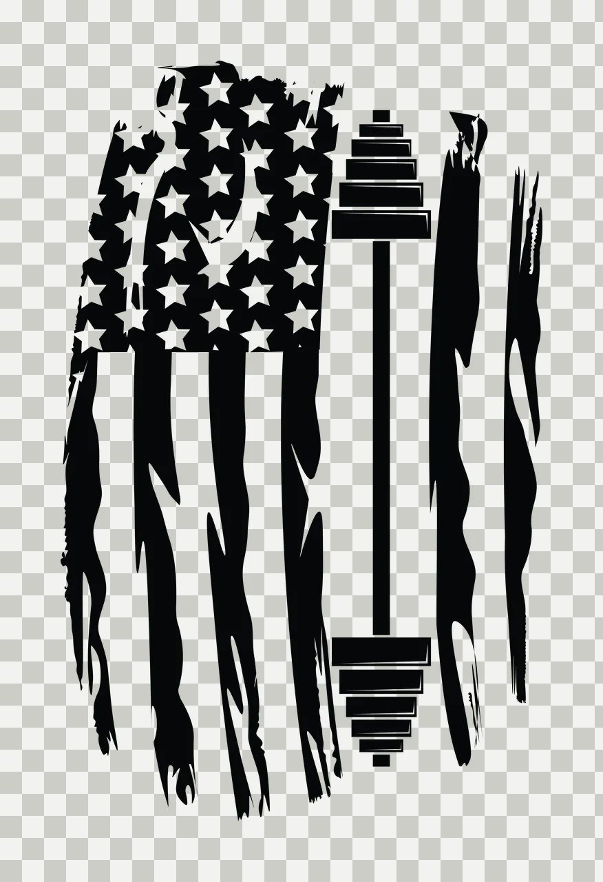 Flag Barbell Distressed Graphic Art stars stripes black white transparency and detail preview thumbnail