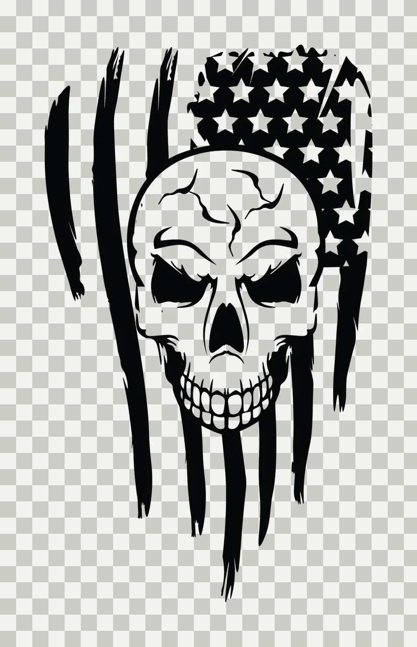 Skull Graphic With Flag Pattern stars stripes black white monochrome transparency and detail preview thumbnail