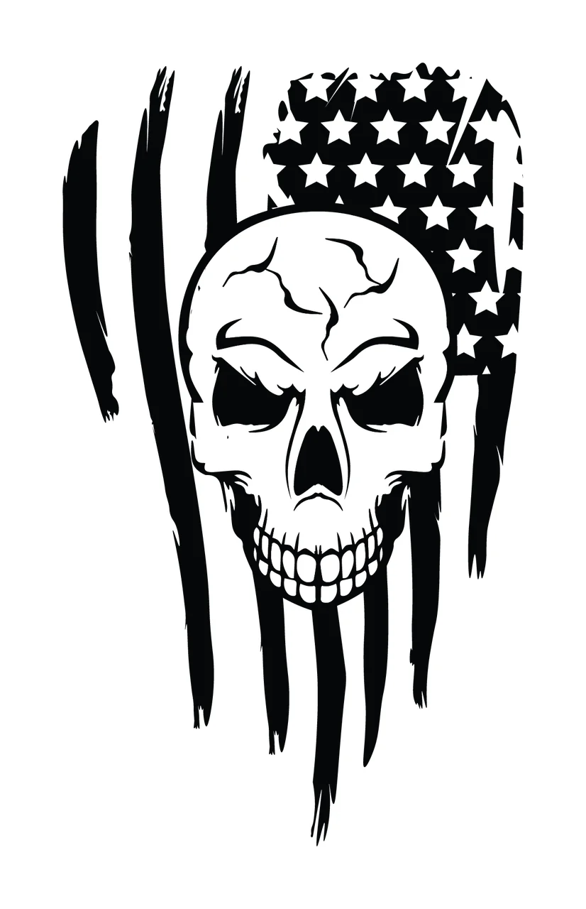 Skull Graphic With Flag Pattern stars stripes black white monochrome