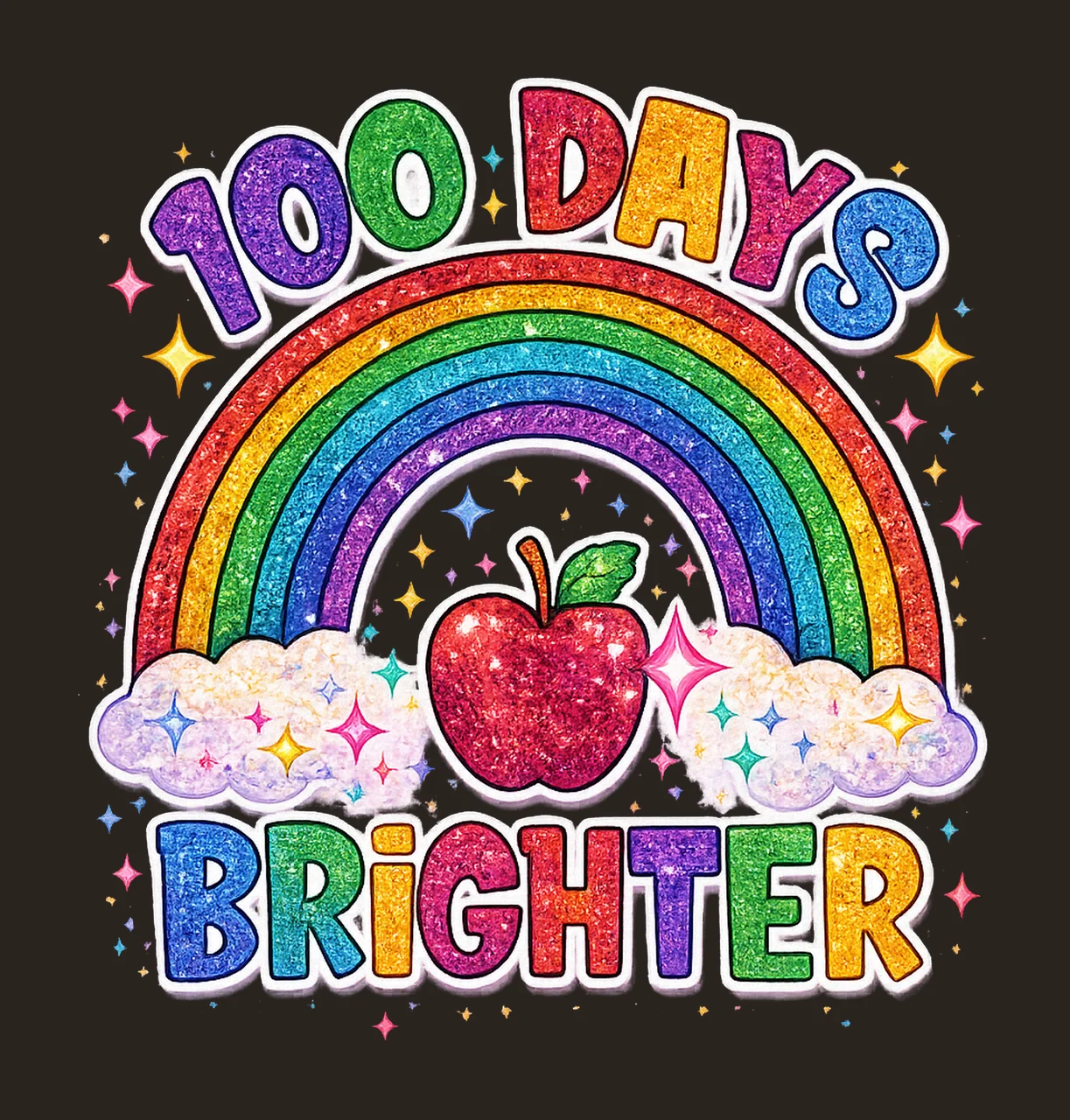 100 Days of School Glittery Rainbow Design Sublimation Art contrast preview thumbnail