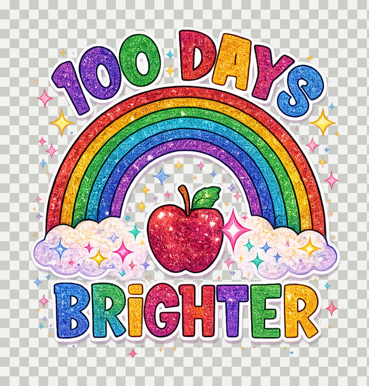 100 Days of School Glittery Rainbow Design Sublimation Art transparency and detail preview thumbnail