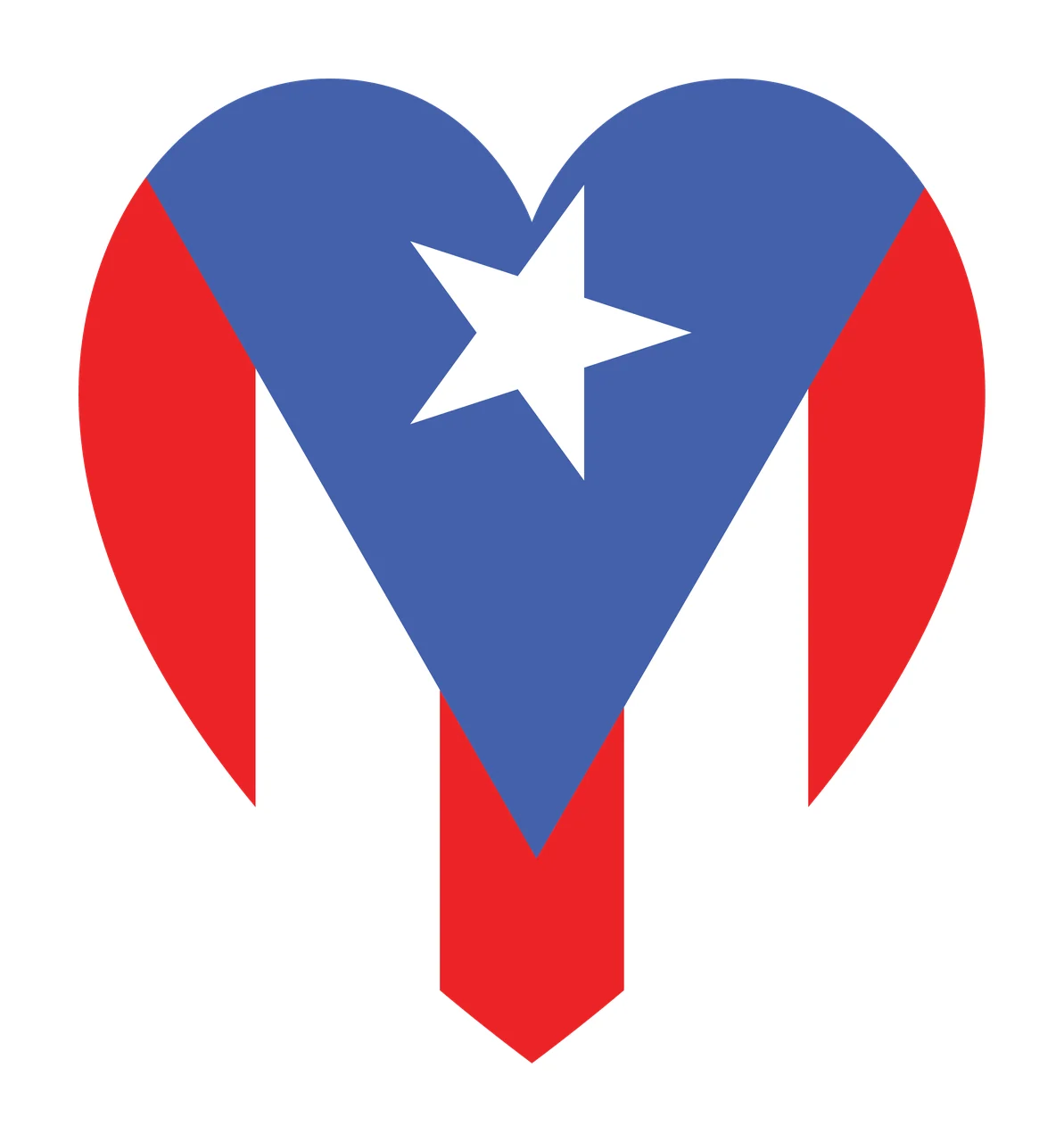Heart symbol Illustration with white star, blue chevron, red stripes and geometric shapes