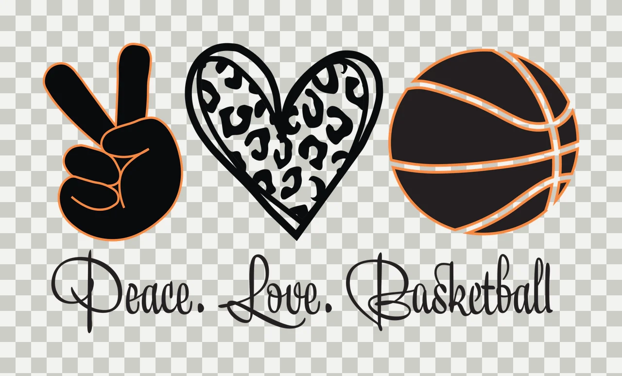 Peace Love Basketball Graphic With Leopard Print Heart text and icons transparency and detail preview thumbnail