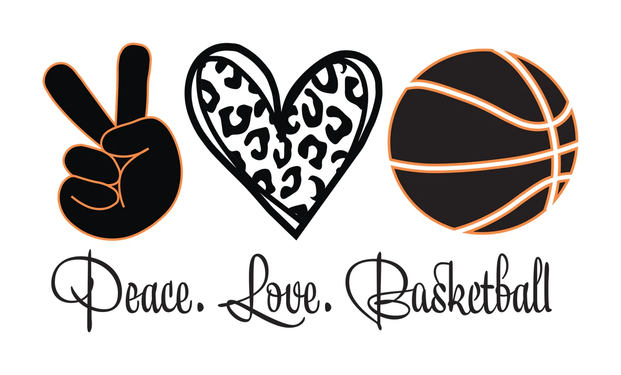 Peace Love Basketball Graphic With Leopard Print Heart text and icons
