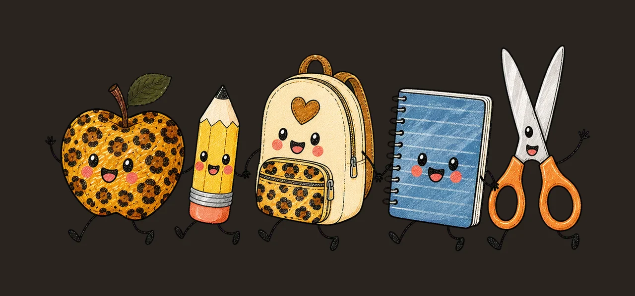 First Day School Supplies Doodle Kids Variation D contrast preview thumbnail