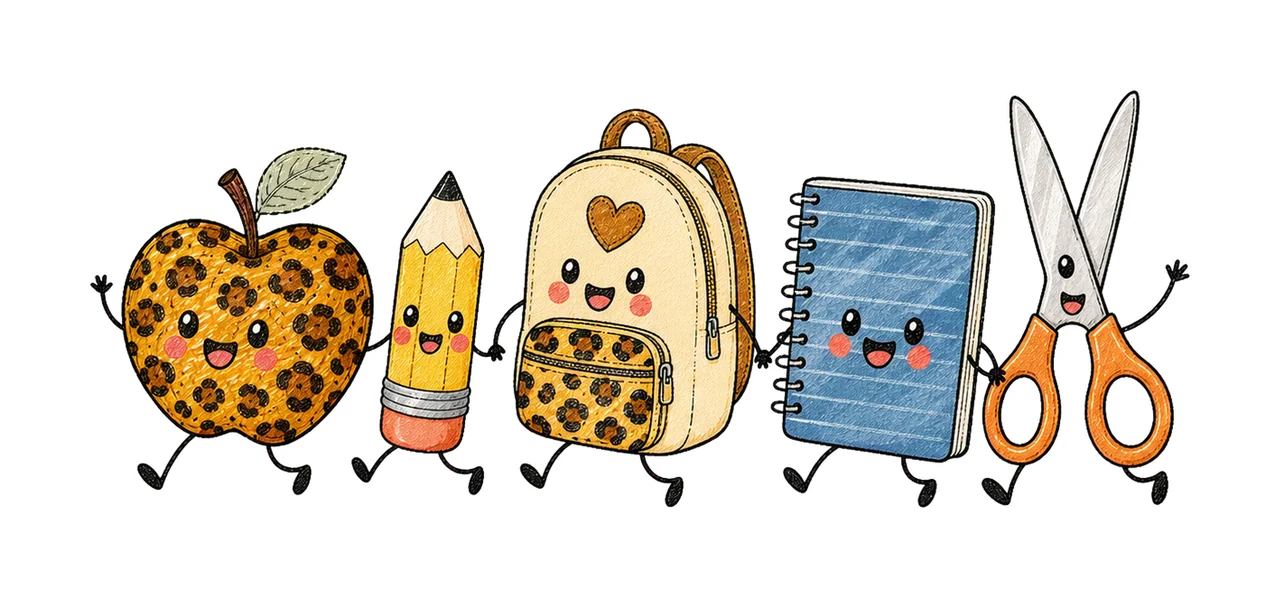 First Day School Supplies Doodle Kids Variation D