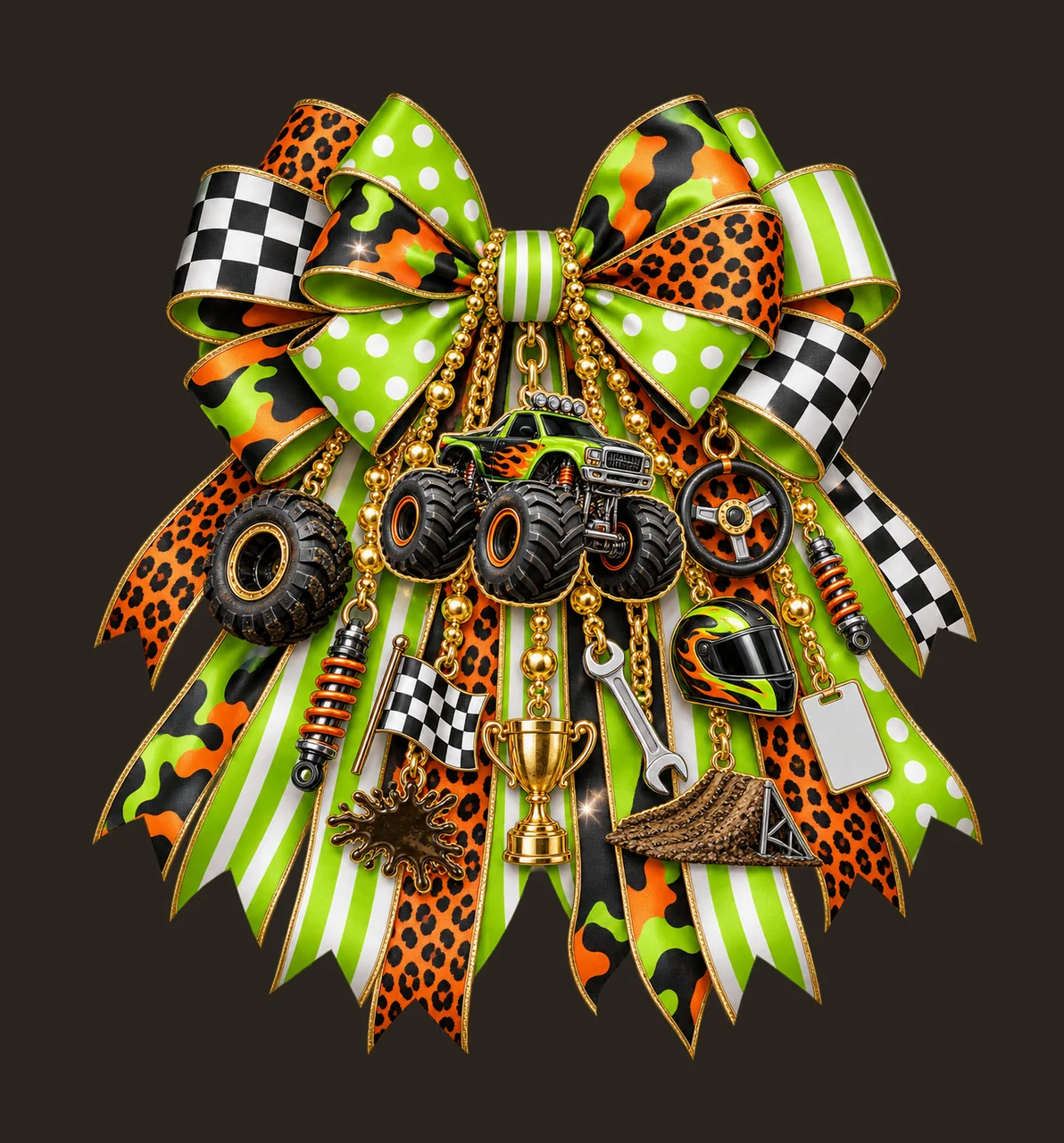 Monster Truck Bow Charm PNG, Gold Chain Charms, Transparent Sublimation Design, Digital Download contrast preview thumbnail