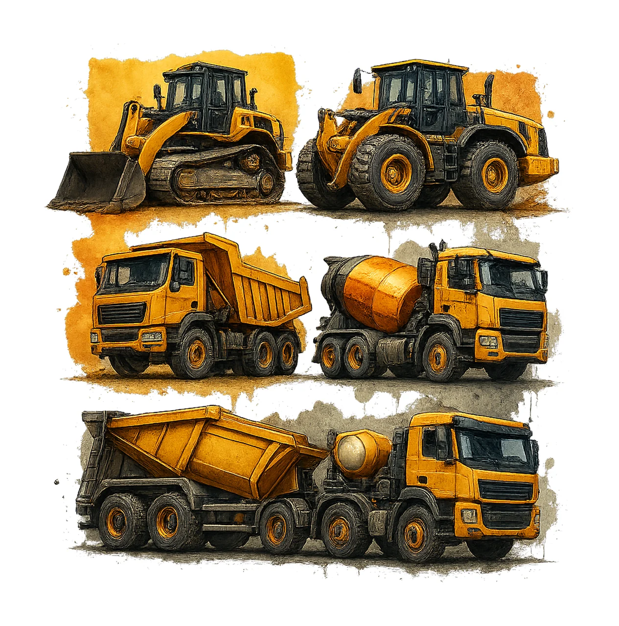 Construction Equipment Vehicles Watercolor Sublimation