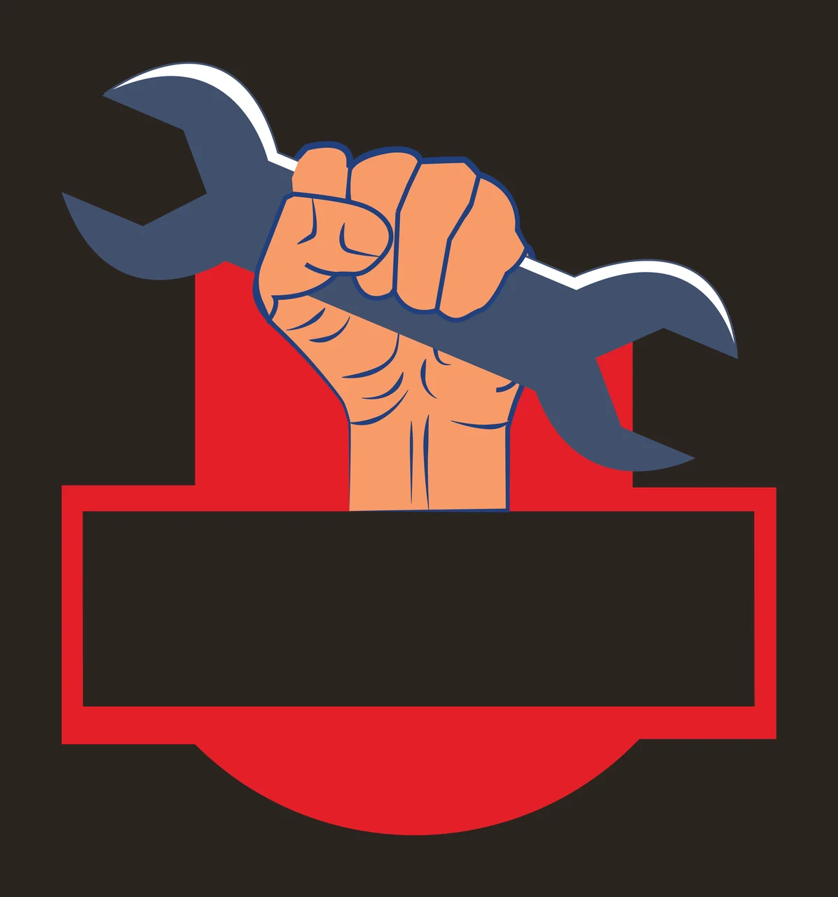 Black Silhouette Of A Hand Holding Wrench Over and banner emblem contrast preview thumbnail