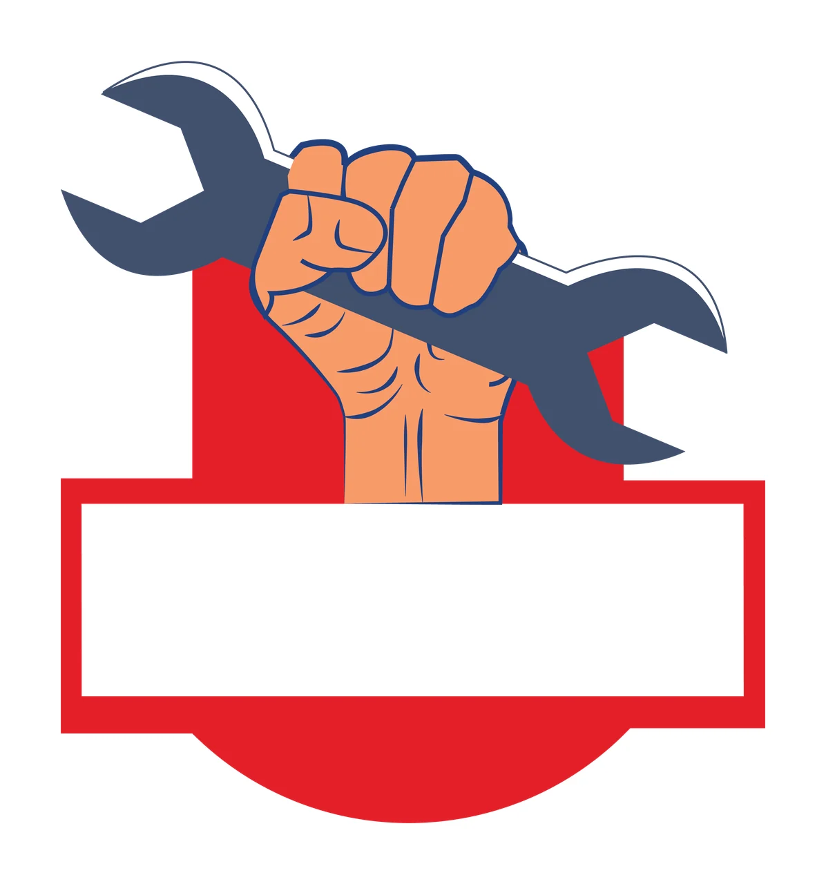 Black Silhouette Of A Hand Holding Wrench Over and banner emblem