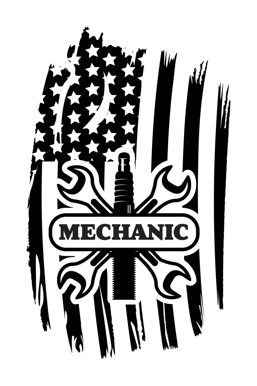 Mechanic Wrenches Over Spark Plug Flag and crossing distressed graphic
