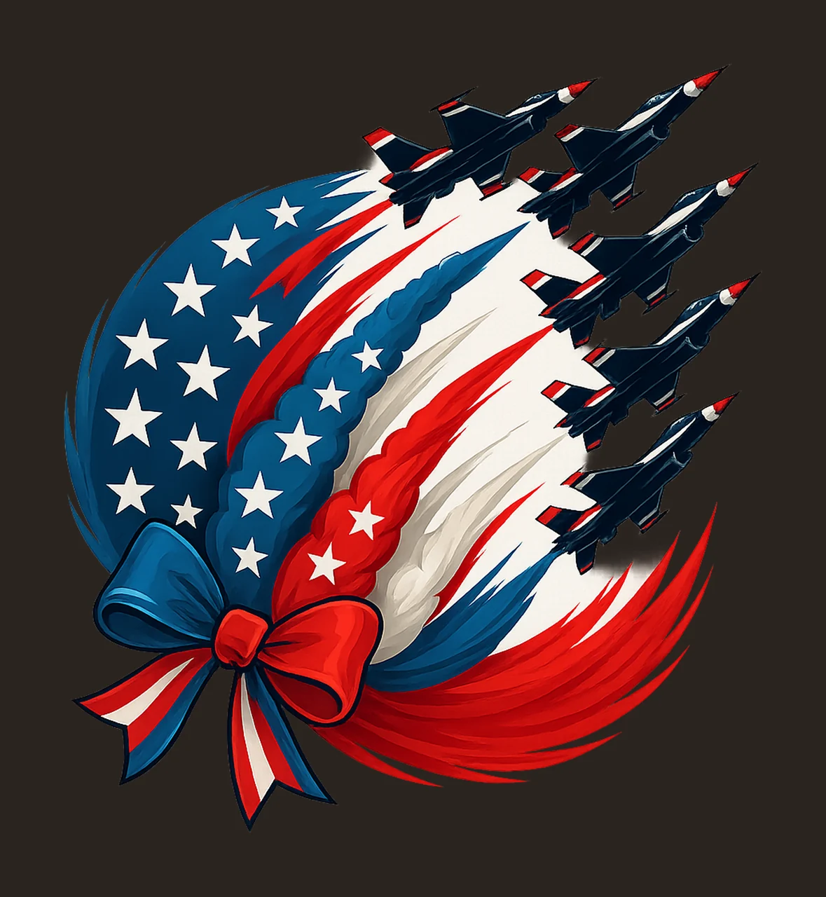 Patriotic Red White Blue flag jet 4th of july bow USA Flag contrast preview thumbnail