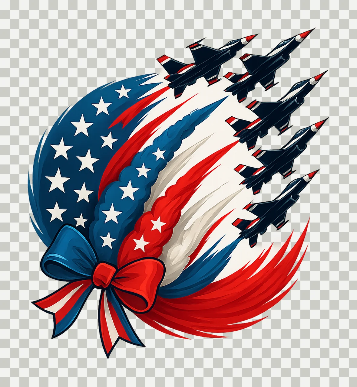Patriotic Red White Blue flag jet 4th of july bow USA Flag transparency and detail preview thumbnail
