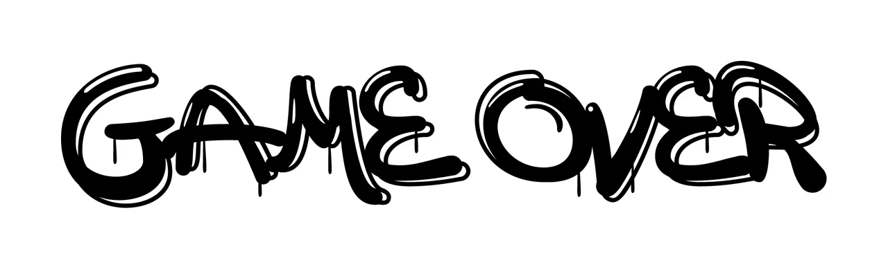 Game Over Graffiti Text letters black white dripping bold