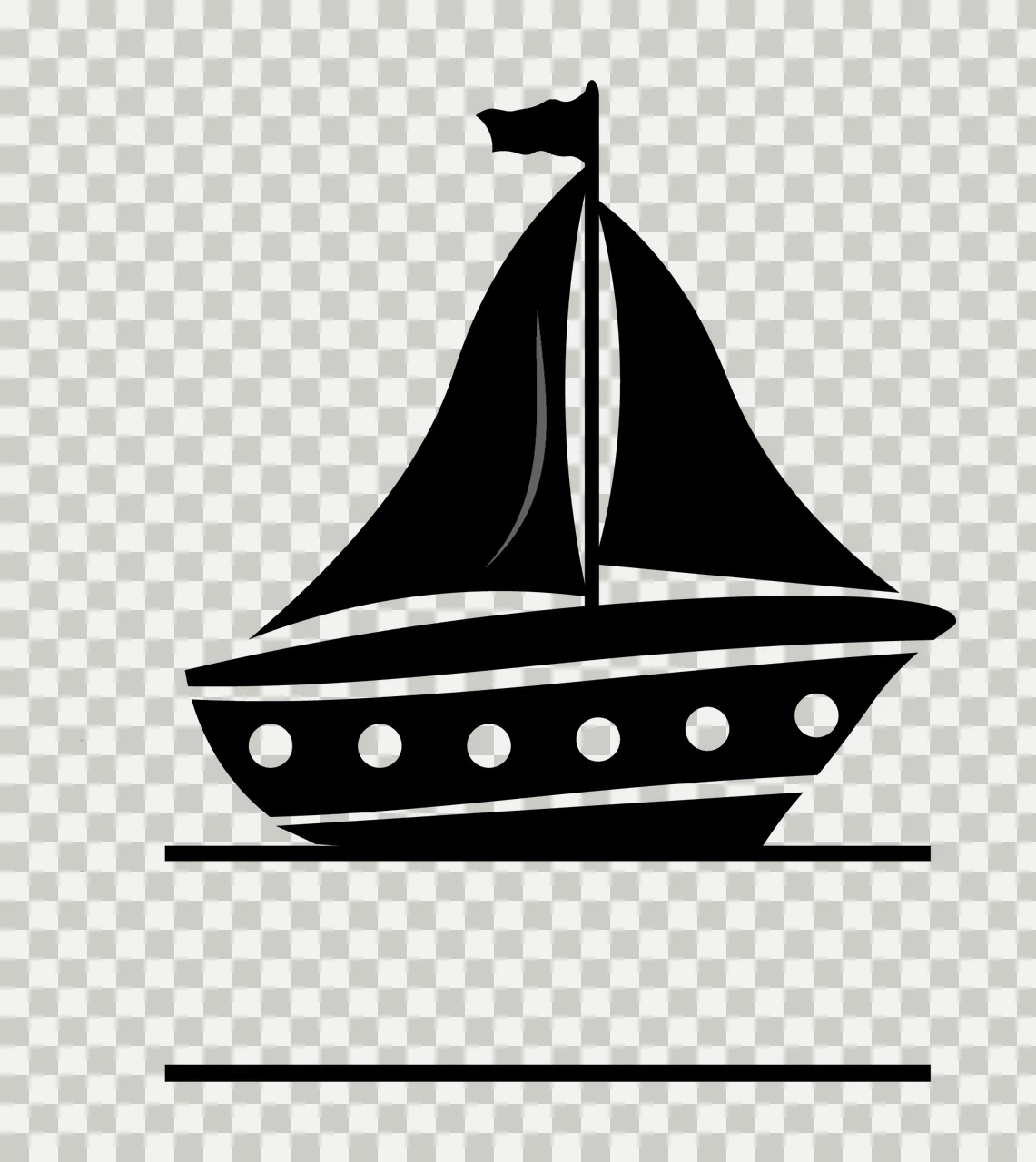 Sailboat Sailing With Boat And Sails In Black transparency and detail preview thumbnail
