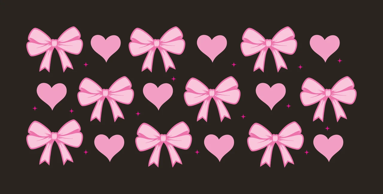 Bow Can Glass Wrap Pattern Of Black Bows repeating heart star contrast preview thumbnail