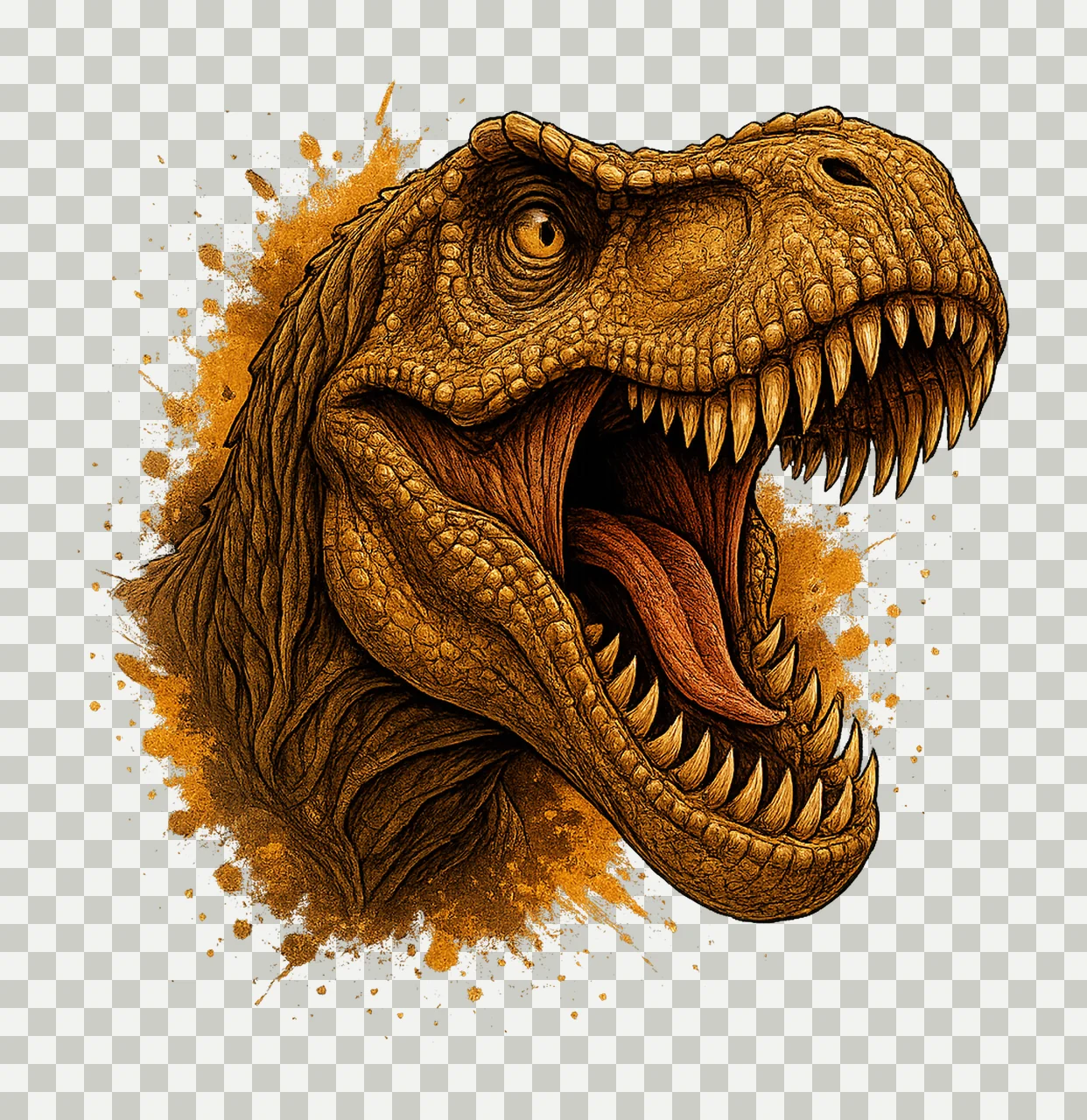Dinosaur Head With Open Mouth teeth tongue splash splatter transparency and detail preview thumbnail